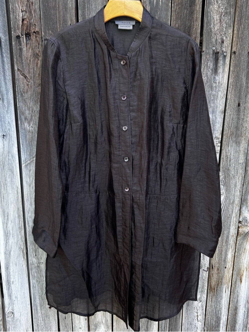 Jaeger Vintage Metallic Linen Blend Tunic Shirt Blouse Top Brown 16